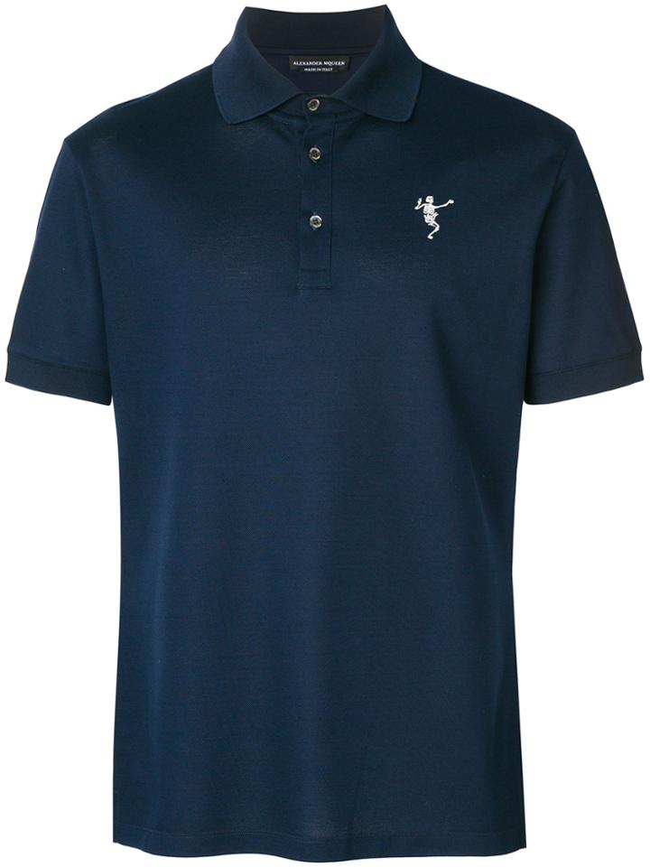 Alexander Mcqueen Dancing Skeleton Embroidered Polo Shirt - Blue