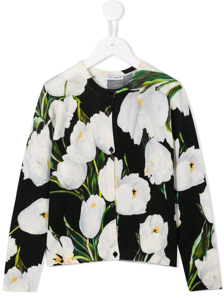 Dolce & Gabbana Kids Tulip Print Cardigan, Girl's, Size: 10 Yrs, Black
