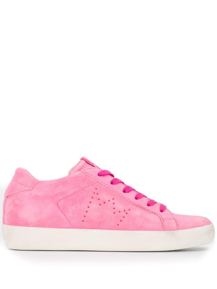 Leather Crown Tonal Low Top Sneakers - Pink