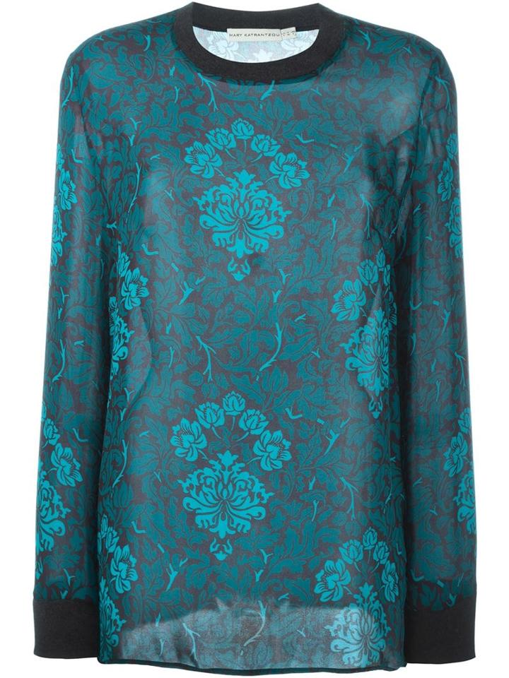 Mary Katrantzou Floral Print Top, Women's, Size: 8, Blue, Silk