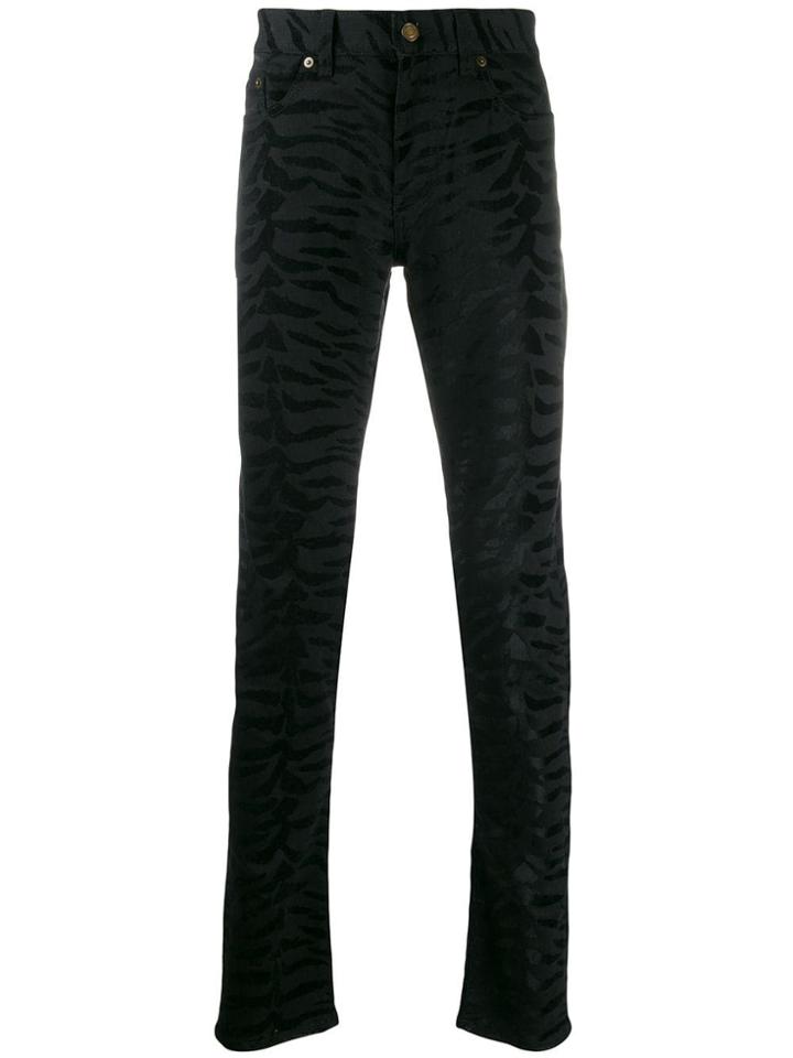 Saint Laurent Zebra Printed Skinny Jeans - Black