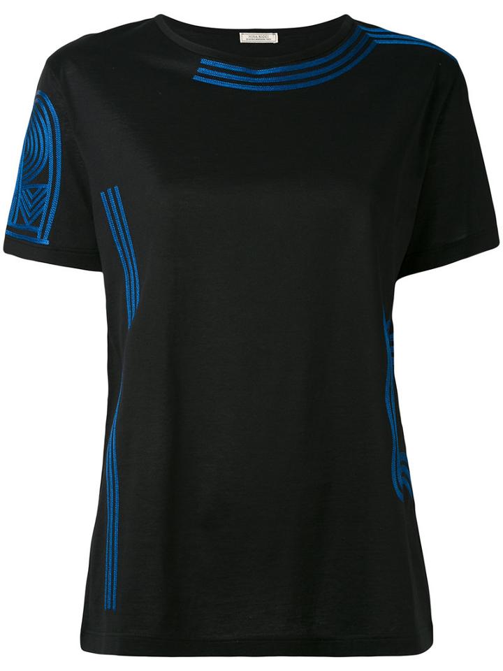 Nina Ricci - Embroidered T-shirt - Women - Cotton/polyester/viscose - L, Black, Cotton/polyester/viscose