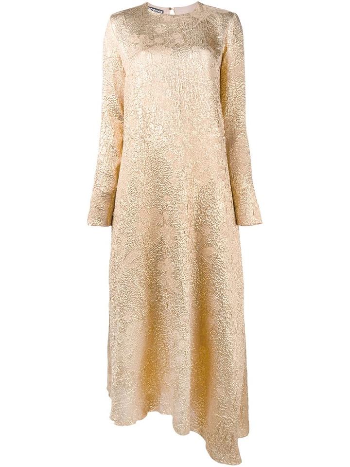 Rochas Metallic (grey) Asymmetric Hem Dress, Women's, Size: 38, Silk/polyester