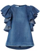 Co - Ruffled Sleeves Blouse - Women - Cotton/linen/flax - Xs, Blue, Cotton/linen/flax