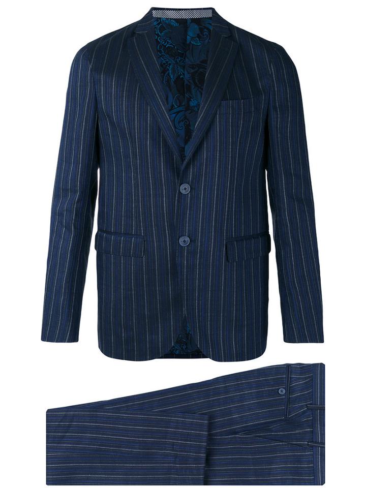 Etro - Bar Stripe Two-button Suit - Men - Silk/linen/flax/polyester/wool - 48, Blue, Silk/linen/flax/polyester/wool