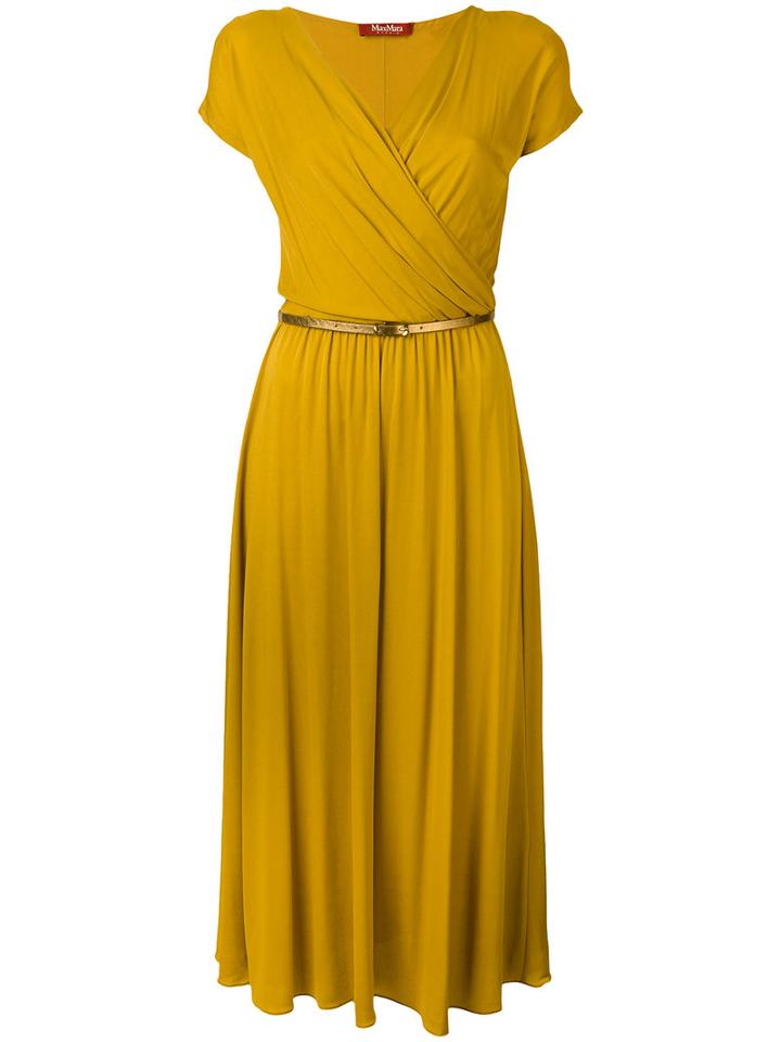 Max Mara Studio - Belted Wrap Dress - Women - Polyamide/spandex/elastane/viscose - M, Yellow/orange, Polyamide/spandex/elastane/viscose