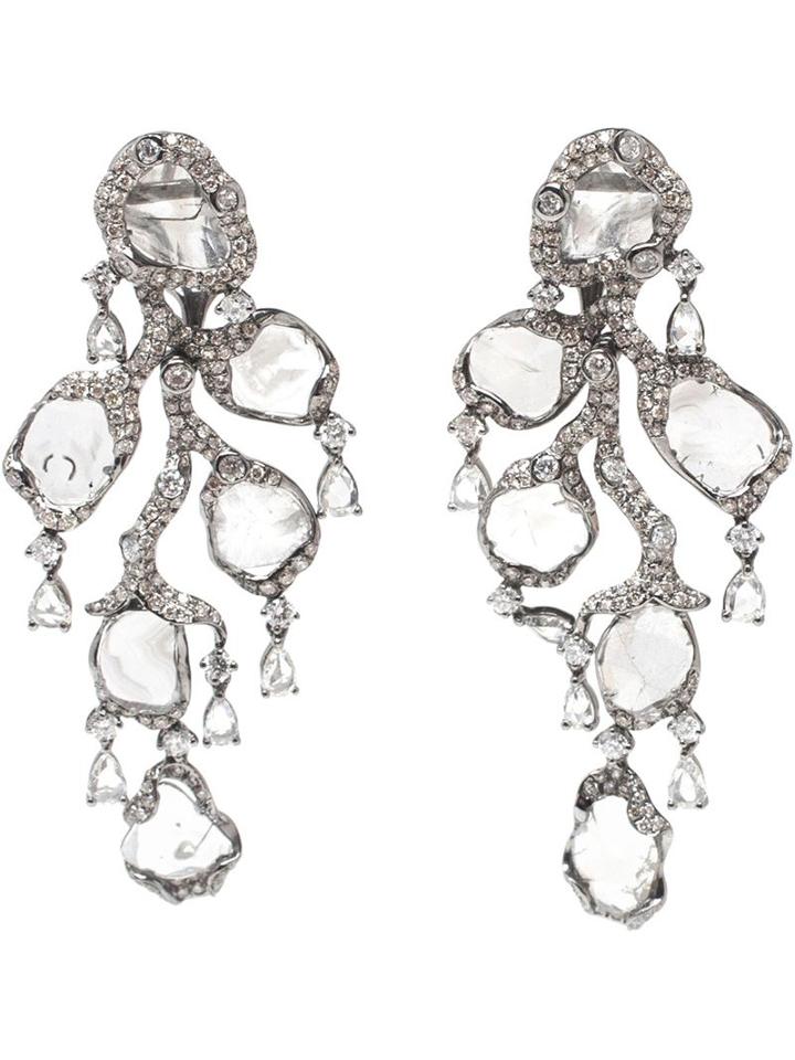Saqqara 18kt White Gold And Diamond 'flow' Earrings