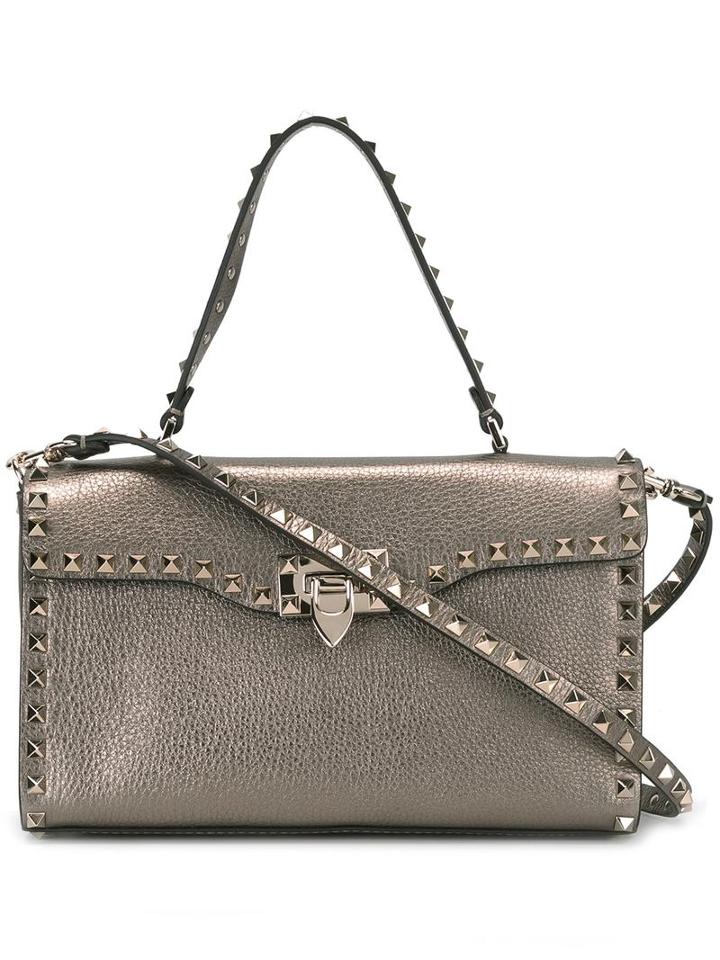 Valentino Valentino Garavani Rockstud Shoulder Bag, Women's, Grey, Calf Leather