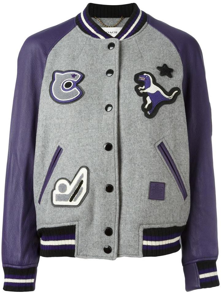 Coach - Patch Detail Jacket - Women - Goat Skin/polyamide/polyester/wool - 4, Grey, Goat Skin/polyamide/polyester/wool