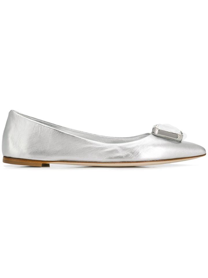 Giuseppe Zanotti Design Crystal Embellished Ballerinas - Silver