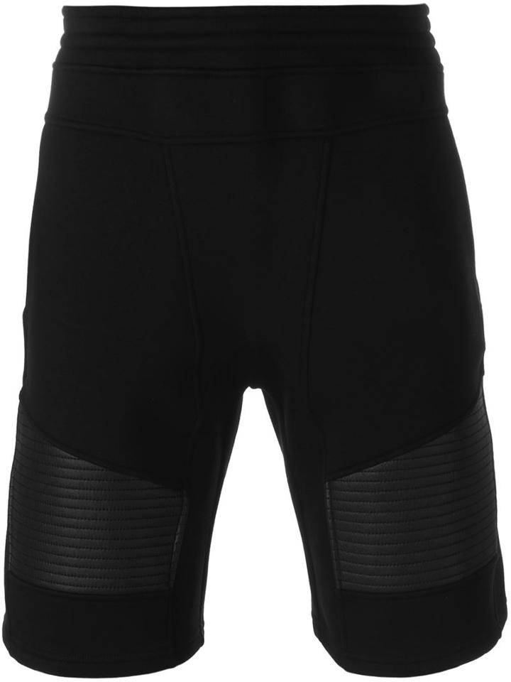 Neil Barrett Ribbed Panel Track Shorts, Men's, Size: Small, Black, Lyocell/cotton/viscose/polyurethane