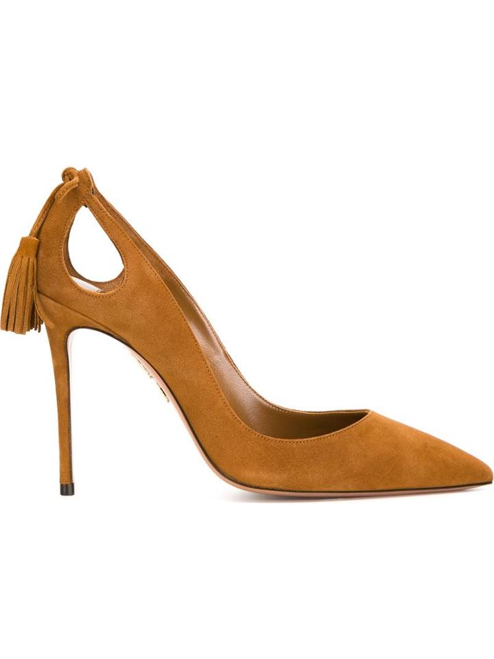 Aquazzura Forever Marilyn 105 Pumps, Women's, Size: 41, Nude/neutrals, Suede/leather