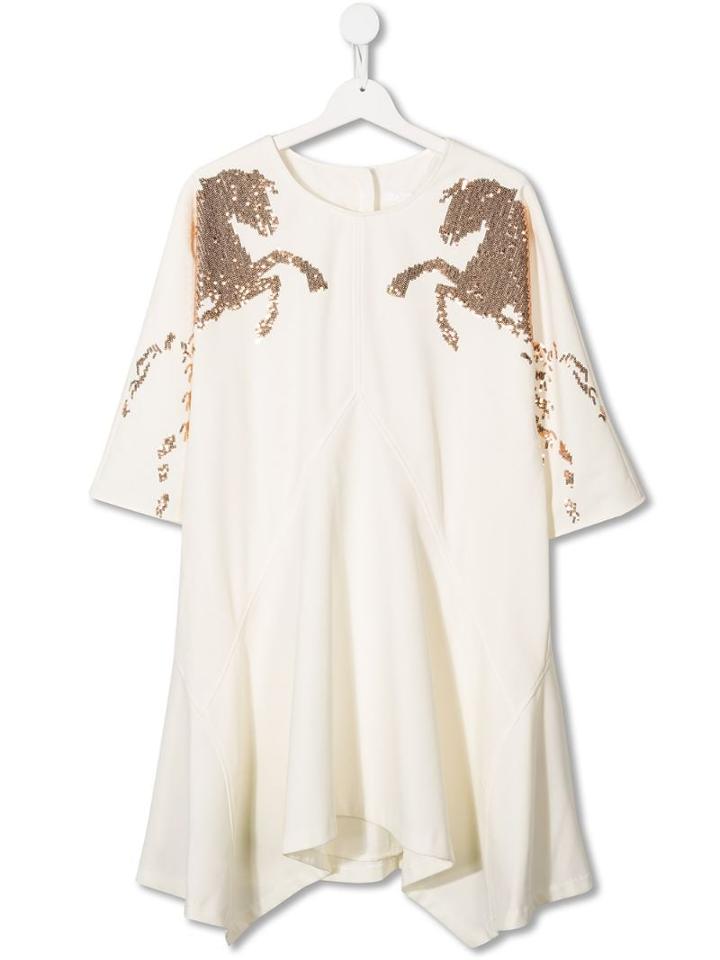 Chloé Kids Sequin Embroidered Dress - White