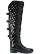 Hunter Buckle-strap Quilted Boots - Black