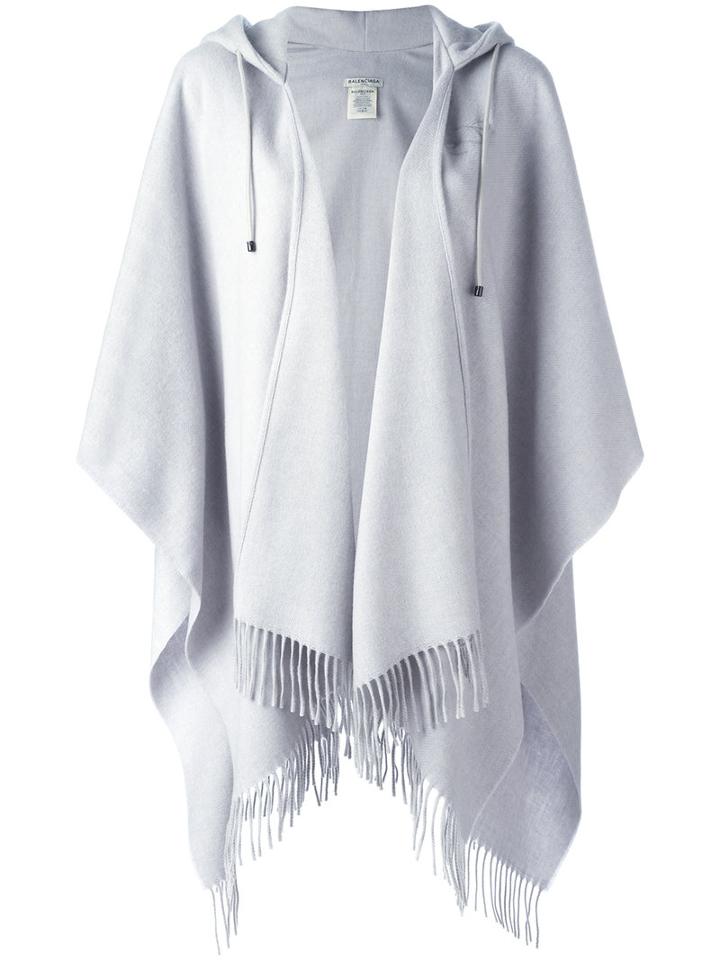 Balenciaga Fringed Poncho, Women's, Grey, Cashmere/wool