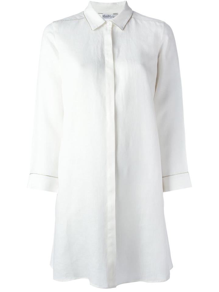 Max Mara Long Flared Shirt, Women's, Size: 42, White, Linen/flax/silk