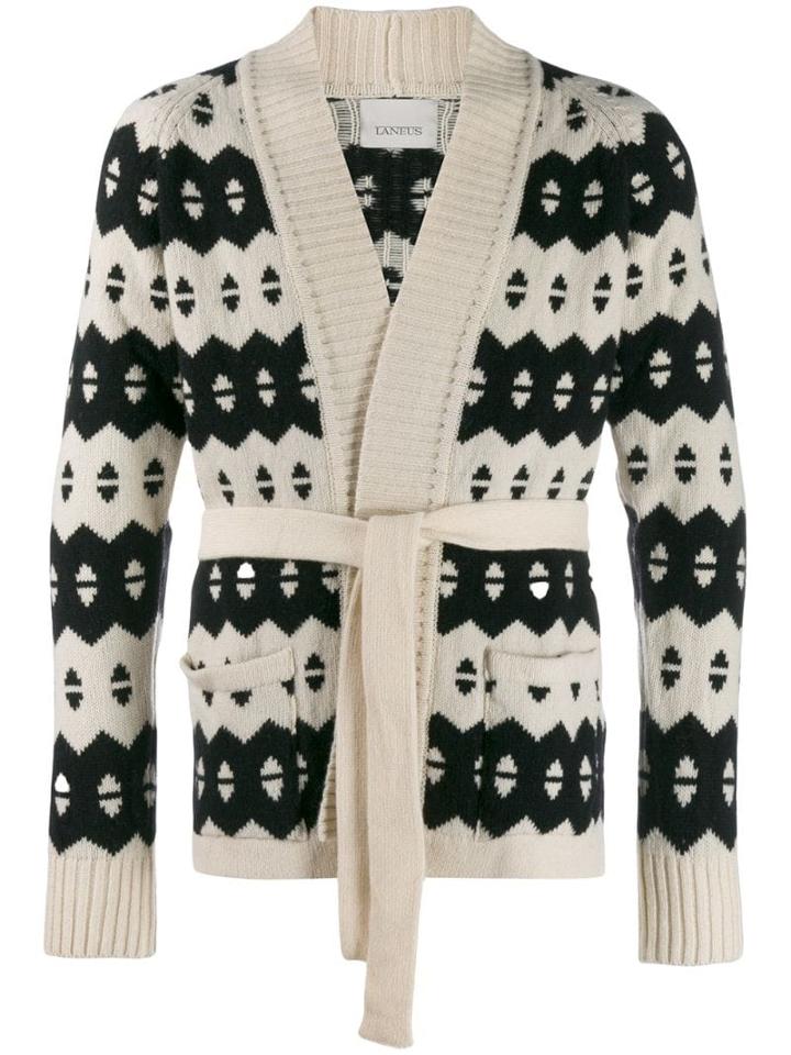 Laneus Striped Belted Cardigan - Neutrals