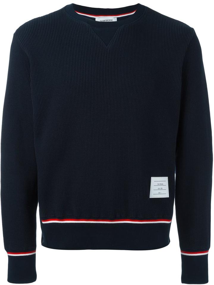 Thom Browne Ribbed Knit Long Sleeve Sweater, Men's, Size: Iii, Blue, Cotton