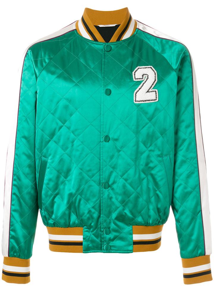 Valentino Embellished Satin Bomber Jacket - Green