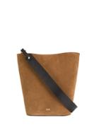 Closed Contrasting Strap Shoulder Bag - Brown