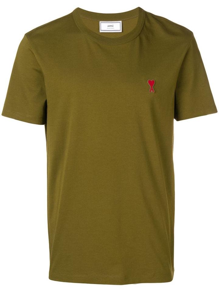 Ami Paris Crewneck Tee With Red Ami De Cour Patch - Green