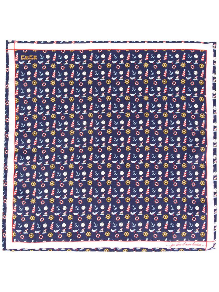 Fefè Nautical Print Pocket Square, Adult Unisex, Blue, Silk
