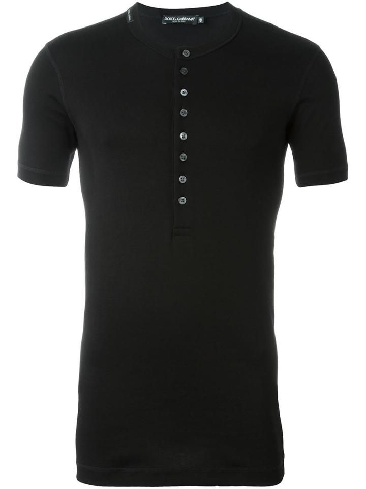 Dolce & Gabbana Henley T-shirt, Men's, Size: 44, Black, Cotton