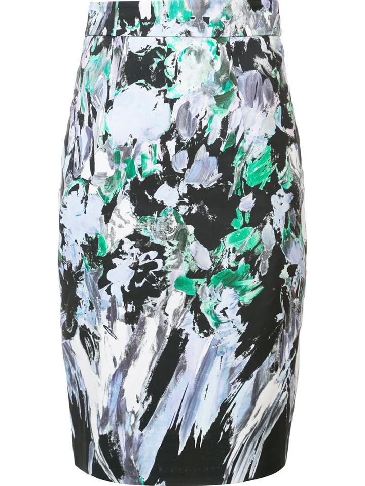 Milly Printed Straight Skirt, Women's, Size: 4, Blue, Cotton/viscose/spandex/elastane