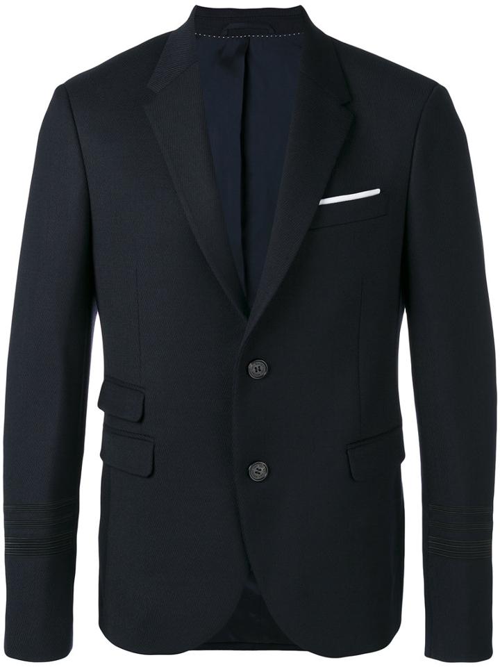 Neil Barrett Two Button Blazer, Men's, Size: 50, Blue, Elastodiene/polyester/virgin Wool/polyester