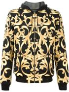 Versace Baroque Print Hoodie, Men's, Size: Small, Yellow/orange, Cotton/polyamide/leather