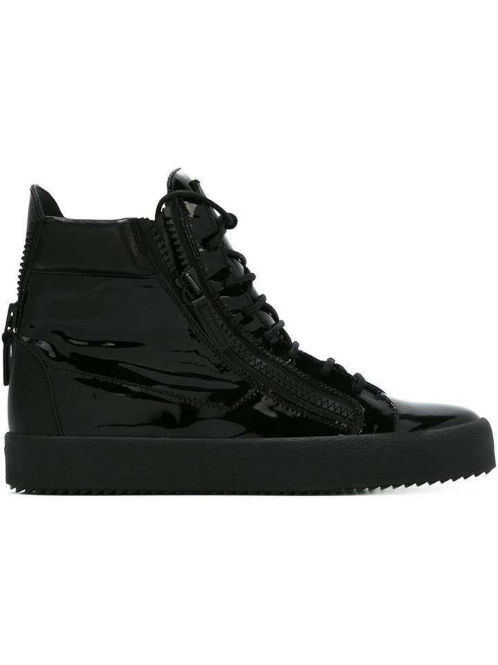 Giuseppe Zanotti Design Zip Detail Hi-top Sneakers, Men's, Size: 42.5, Black, Leather/rubber/patent Leather