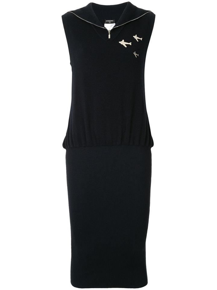 Chanel Pre-owned Zipped Neck Knitted Dress - Black