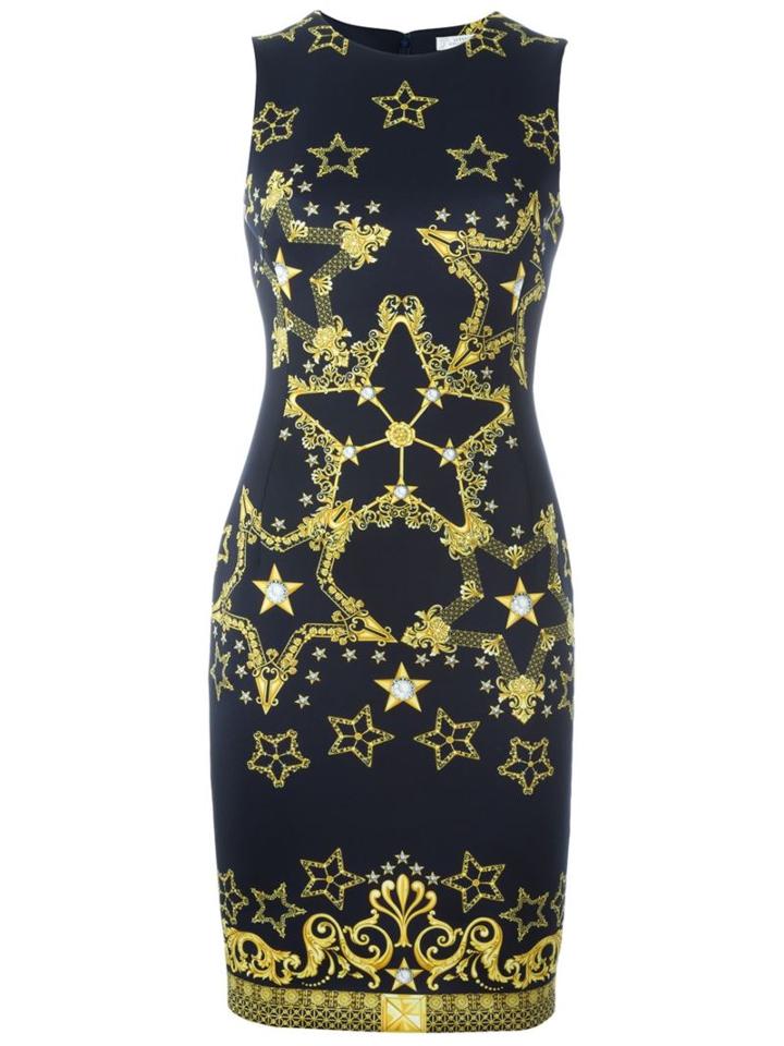 Versace Collection Star Print Fitted Dress, Women's, Size: 40, Blue, Polyester/spandex/elastane/viscose