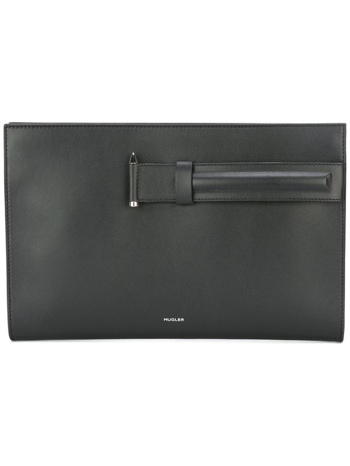Mugler Large Pouch Clutch, Women's, Black, Leather