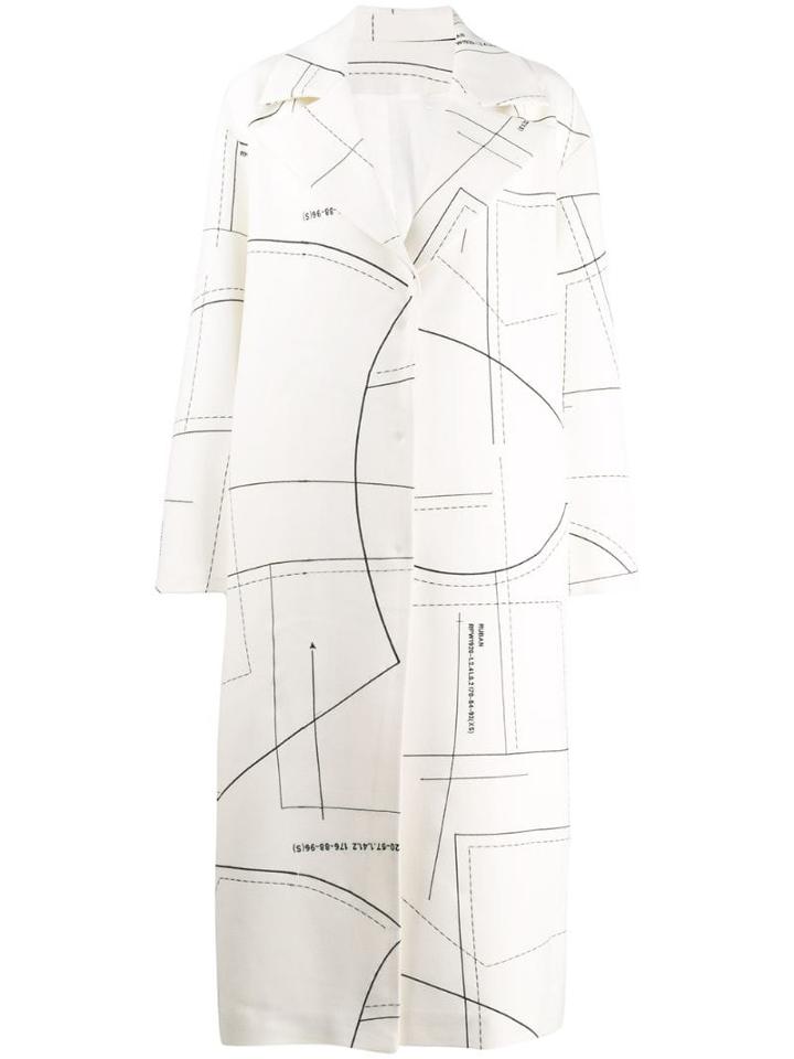Ruban Patterned Midi Coat - White