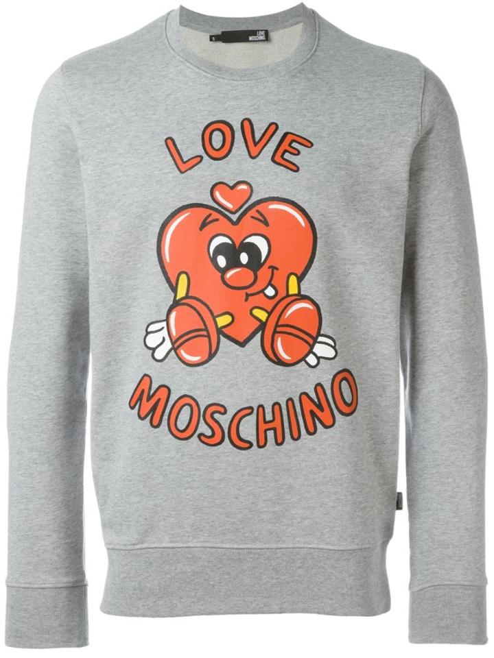 Love Moschino Logo Print Sweatshirt, Men's, Size: Xl, Grey, Cotton/spandex/elastane