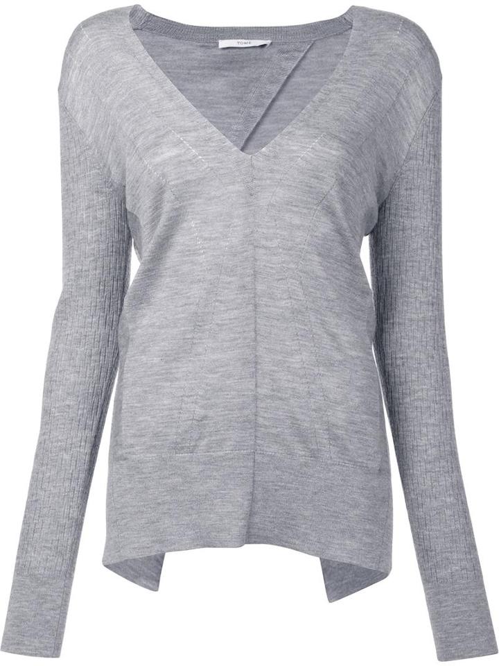 Tome Ribbed Sleeves V-neck Jumper, Women's, Size: Large, Grey, Wool
