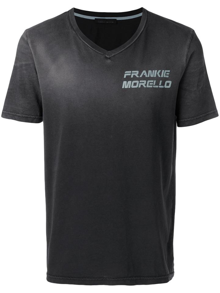 Frankie Morello V-neck Logo Print T-shirt - Grey