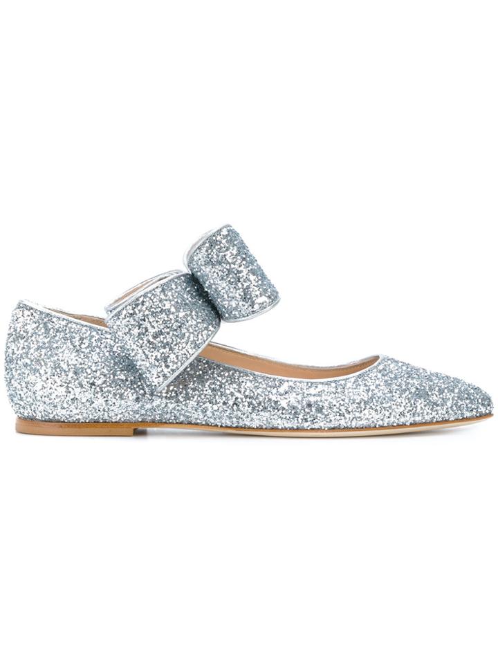 Polly Plume Bonnie Bow Sparkling Ballerinas - Grey