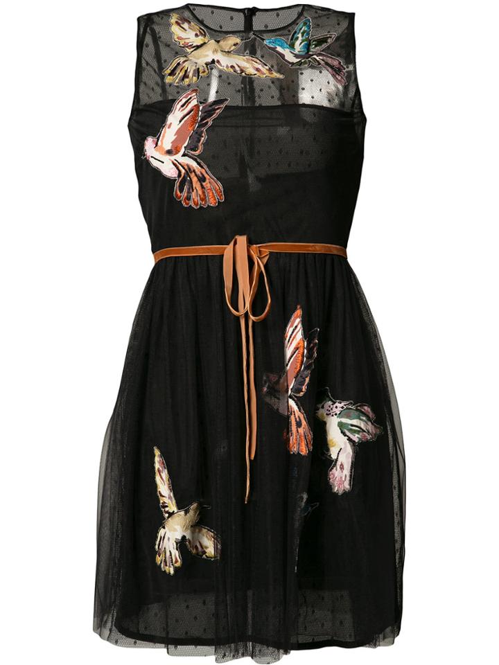 Red Valentino Bird Patch Sheer Dress - Black