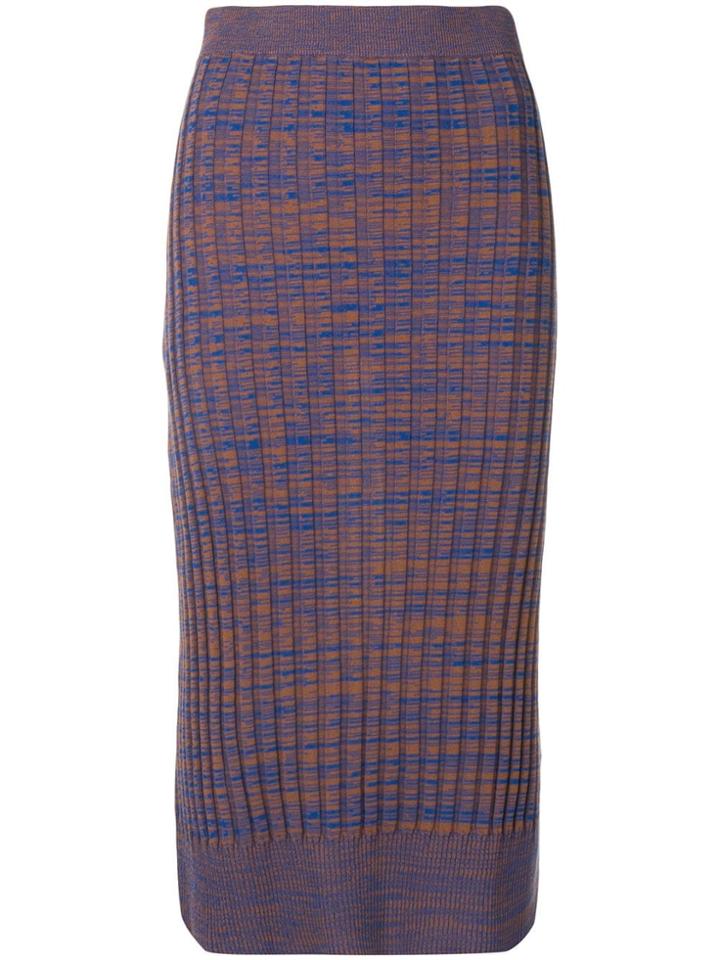 Jil Sander Navy Knitted Ribbed Pencil Skirt - Blue