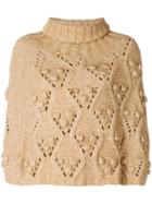 Twin-set Turtleneck Chunky Knit Cape - Nude & Neutrals