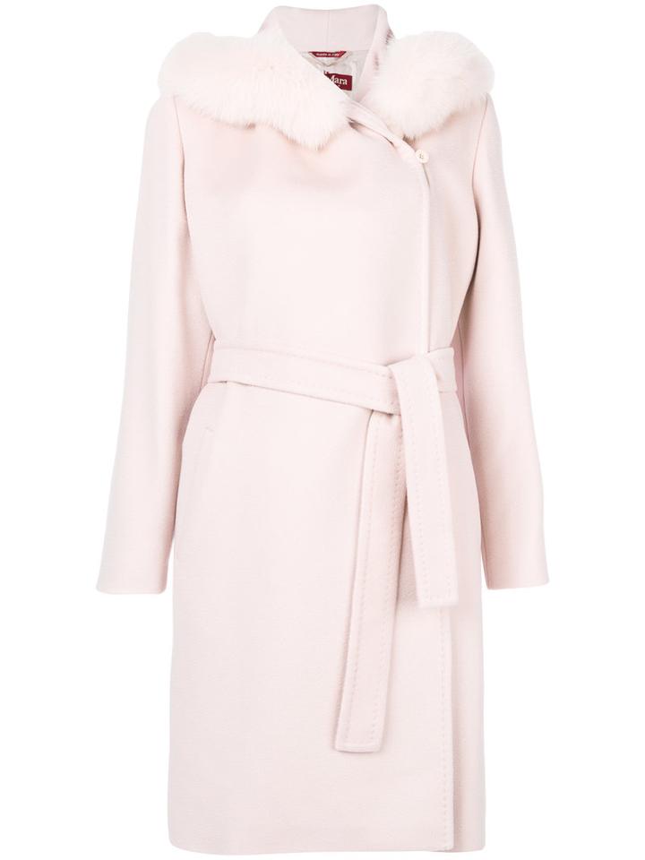 Max Mara Studio - Furry Neck Coat - Women - Viscose/virgin Wool - 42, Pink/purple, Viscose/virgin Wool