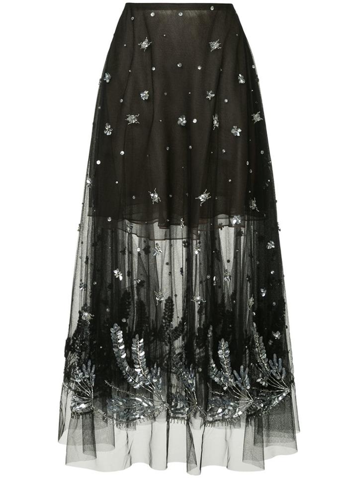 Oscar De La Renta Crystal Floral Skirt - Black
