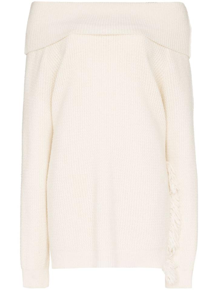 Stella Mccartney Off- The-shoulder Fringe Sweater - White