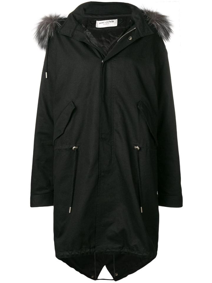 Saint Laurent Fox Fur Trimmed Parka - Black