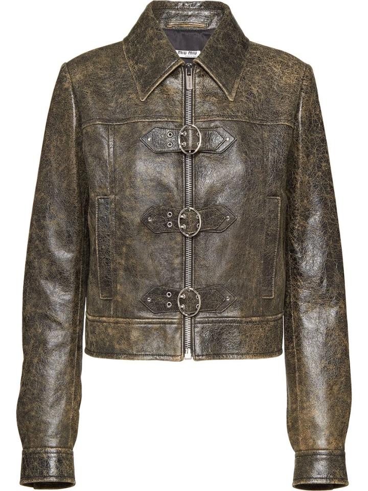 Miu Miu Craquelé Nappa Leather Jacket - Black