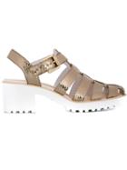 Hogan Chunky Heel Sandals, Women's, Size: 37.5, Grey, Leather/rubber
