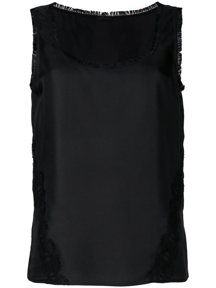 Versace Sleeveless Frayed Top - Black