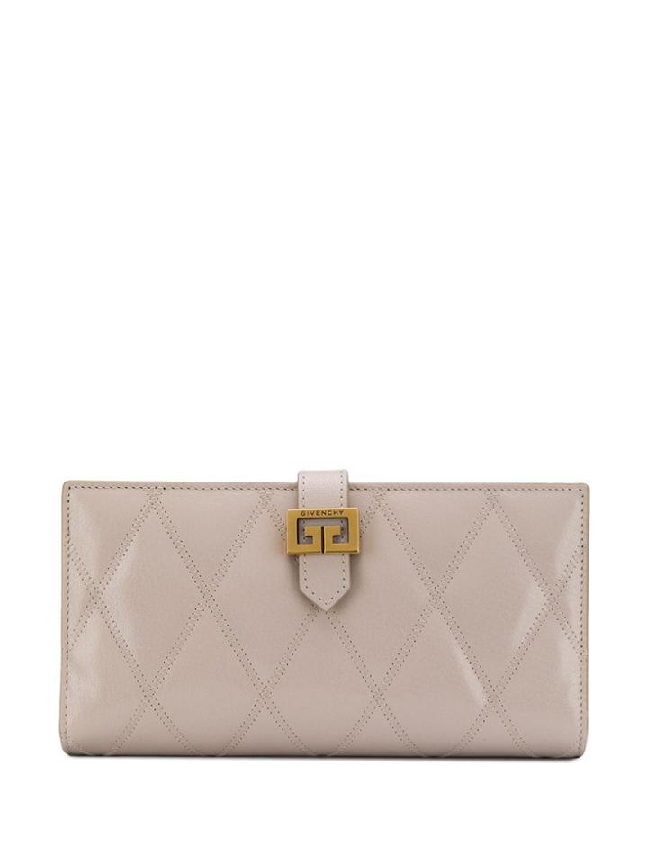 Givenchy Gv3 Long Wallet In Diamond Quilted Leather - Neutrals
